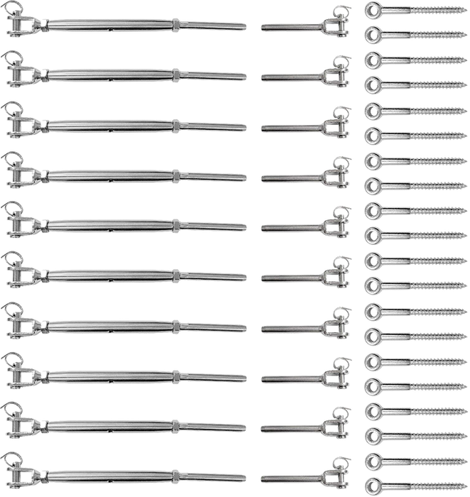 Stainless Steel Wire Rope DIY Balustrade Kit Jaw/Swage Fork Turnbuckle - 10 pack