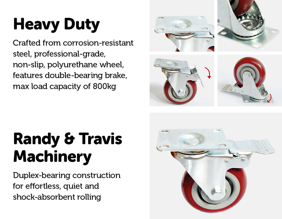 4 X 5" Heavy Duty 400kg Swivel Castor Wheels Trolley Furniture Caster All Brake