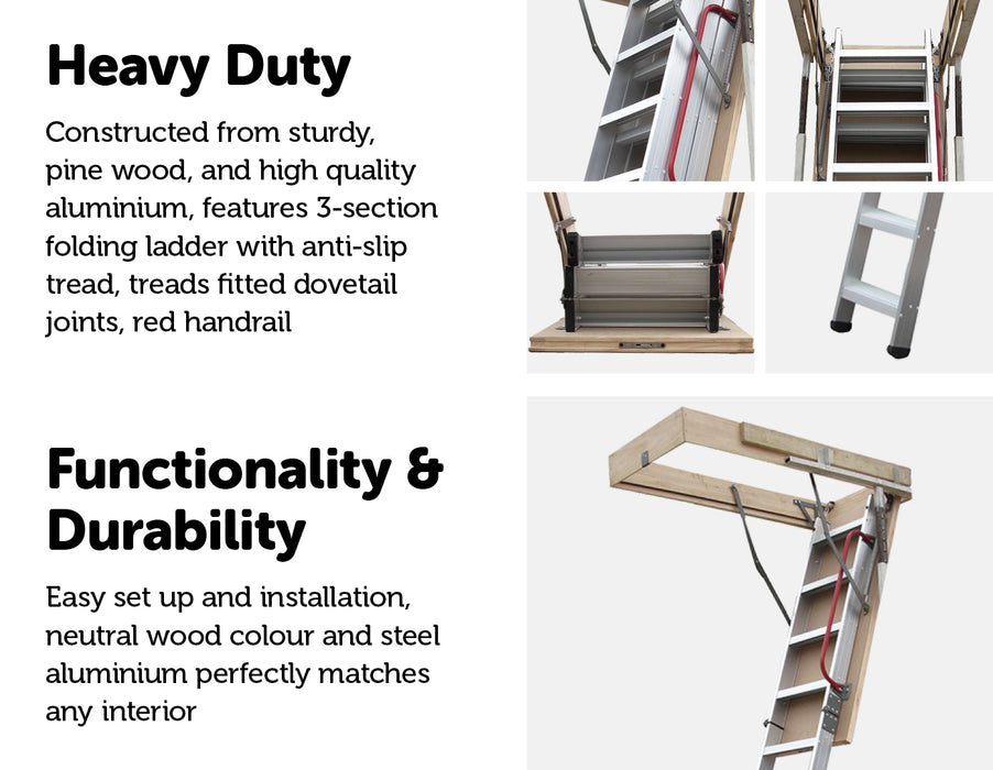 Deluxe Aluminium Attic Loft Ladder - 2700mm to 3050mm