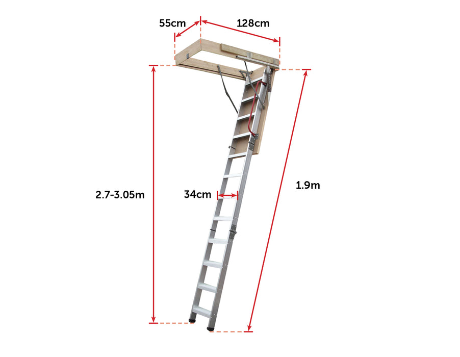 Deluxe Aluminium Attic Loft Ladder - 2700mm to 3050mm