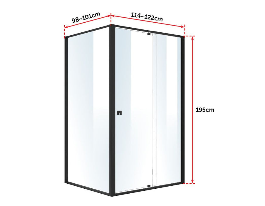 Semi Frameless Shower Screen (114~122)x 195cm & (98~101)x195cm Side AS/NZS Glass