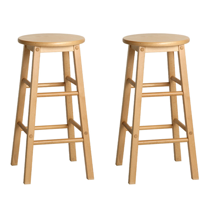 Artiss Set of 2 Beech Wood Backless Bar Stools - Natural