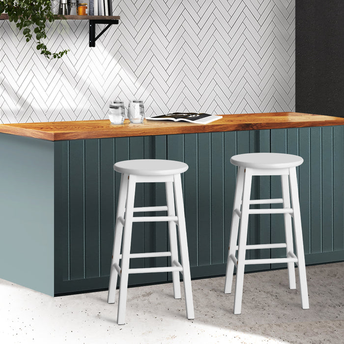 Artiss Set of 2 Beech Wood Backless Bar Stools - White