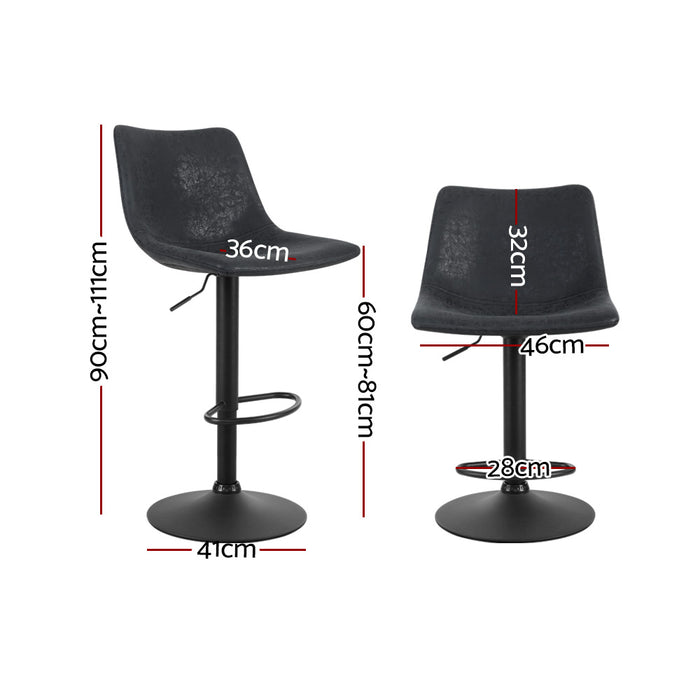 Artiss Set of 2 Bar Stools Gas Lift- Black