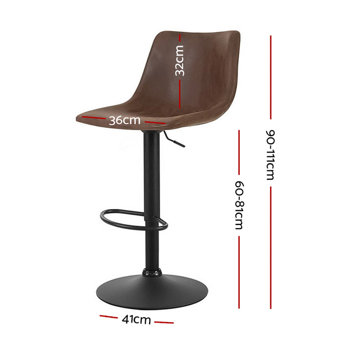 Artiss Set of 2 Bar Stools Gas Lift PU Leather- Brown