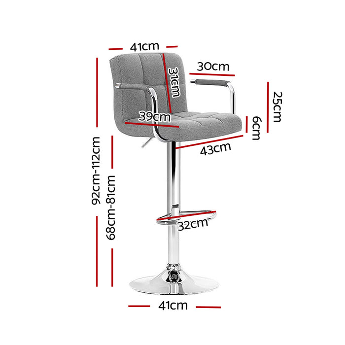 Artiss Set of 2 Bar Stools Gas lift Swivel - Steel and Grey