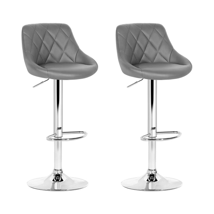 Artiss Set of 2 Bar Stools PU Leather Diamond Style - Grey