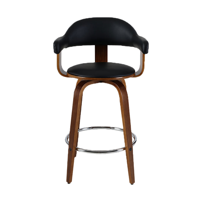 Artiss Set of 2 Bar Stools PU Leather Wooden Swivel - Wood, Chrome and Black