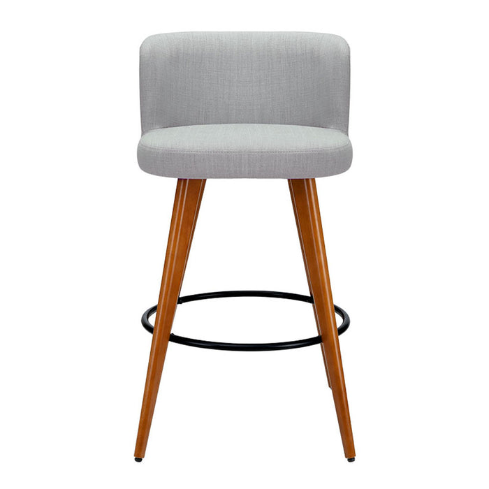 Artiss Set of 2 Wooden Fabric Bar Stools Circular Footrest - Light Grey