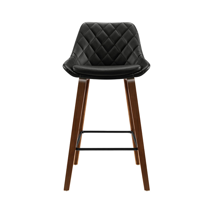 Artiss Set of 2 Bar Stools Bentwood PU Leather Diamond Pleat - Black