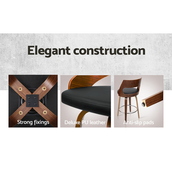 Artiss Set of 2 Wooden Bar Stools PU Leather - Black and Wood