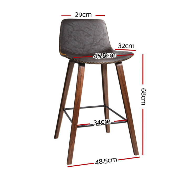 Artiss Set of 2 PU Leather Bar Stools Square Footrest - Wood and Brown