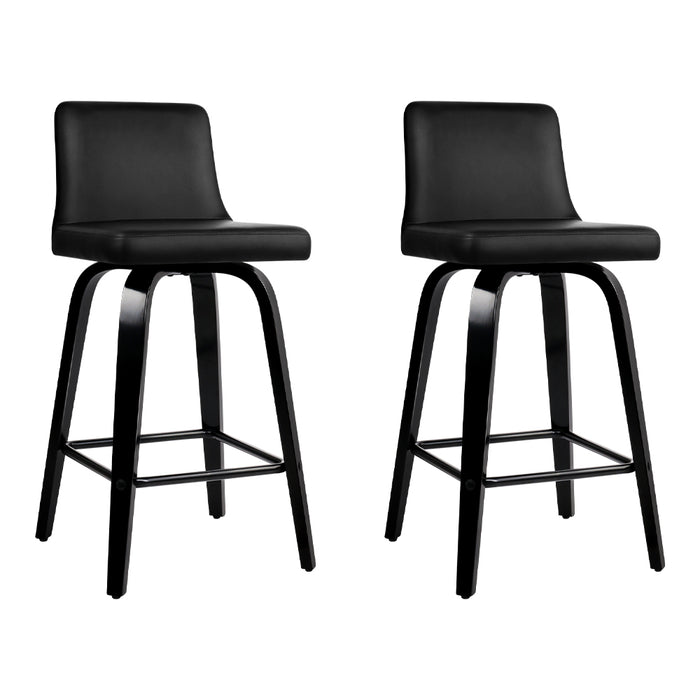 Artiss Set of 2 Wooden PU Leather Bar Stool - Black