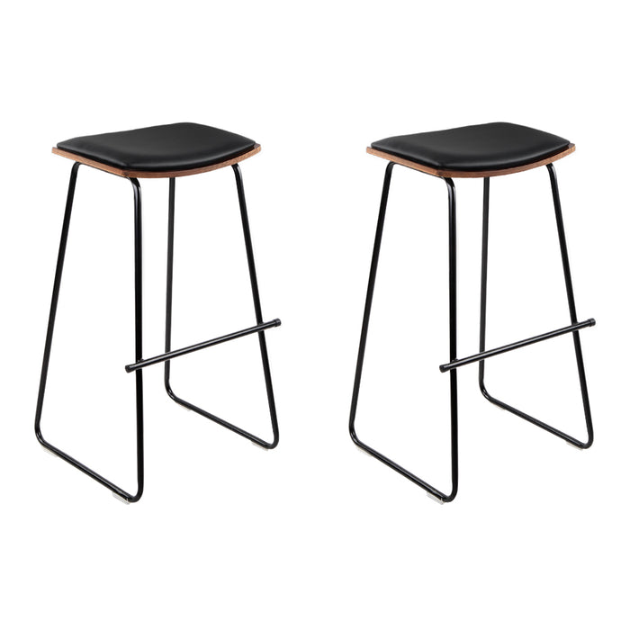 Artiss Set of 2 Backless PU Leather Bar Stools - Black and Wood