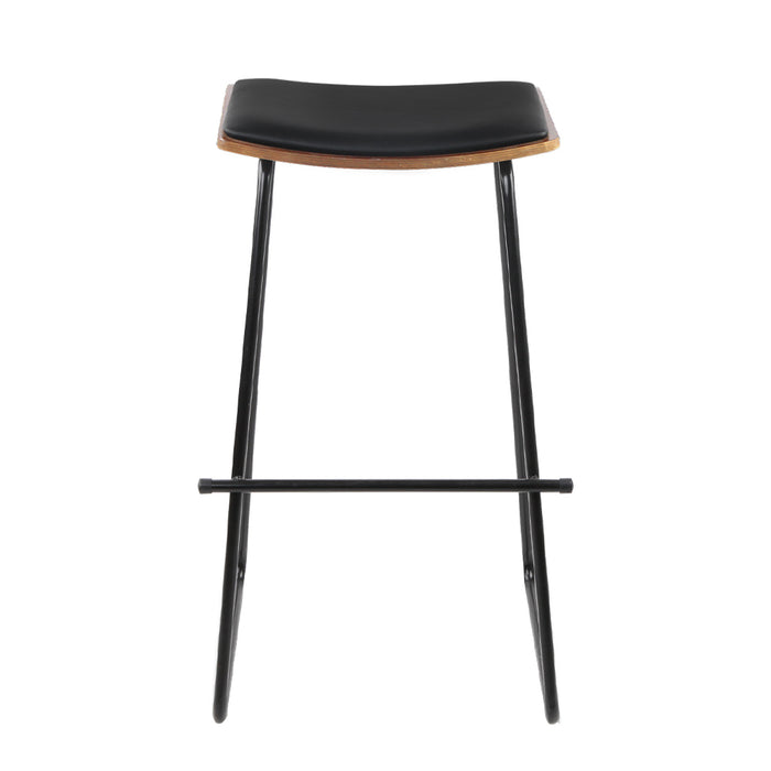 Artiss Set of 2 Backless PU Leather Bar Stools - Black and Wood