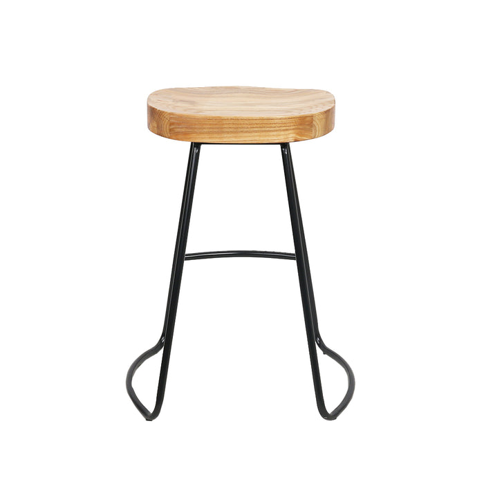 Artiss Set of 4 Elm Wood Backless Bar Stools 65cm - Black and Light Natural