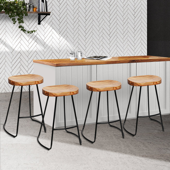 Artiss Set of 4 Elm Wood Backless Bar Stools 65cm - Black and Light Natural