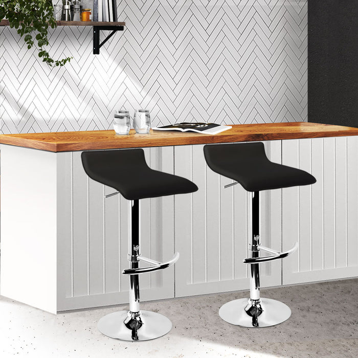 Artiss Set of 2 PU Leather Wave Style Bar Stools - Black