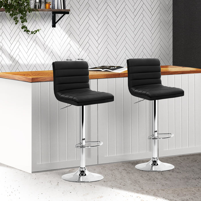 Artiss Set of 2 PU Leather Bar Stools Padded Line Style - Black