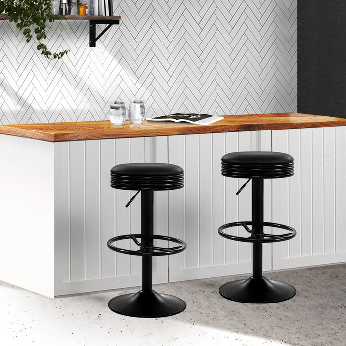 Artiss Set of 2 PU Leather Swivel Backless Bar Stools - Black