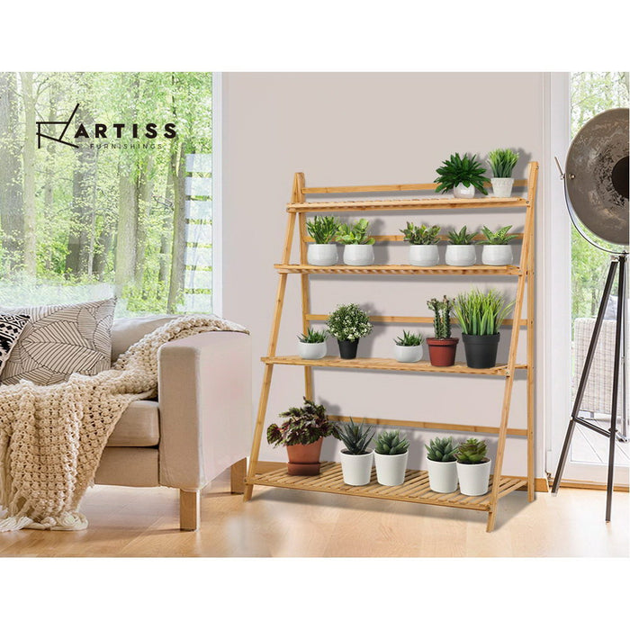 Artiss Bamboo Wooden Ladder Shelf Plant Stand Foldable