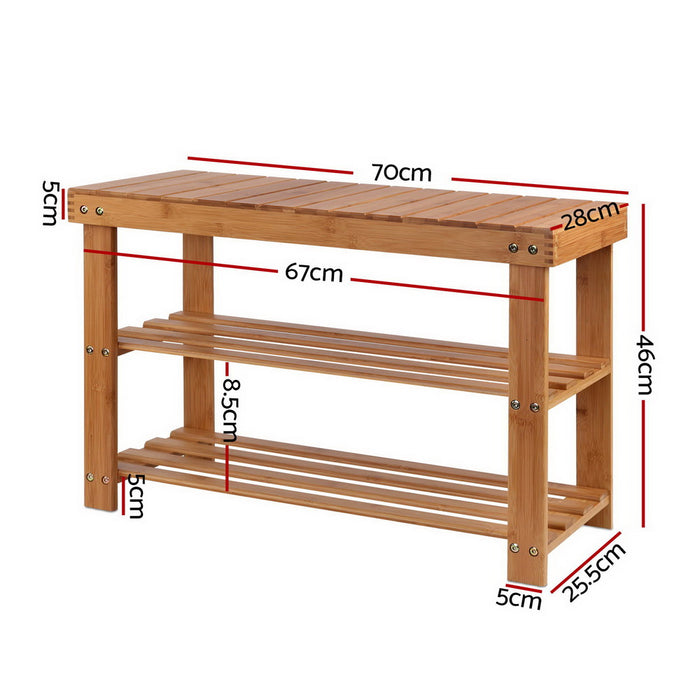 Artiss Bamboo Shoe Rack Wooden Seat Bench Organiser Shelf Stool