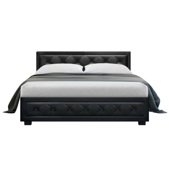 Artiss Tiyo Bed Frame PU Leather Gas Lift Storage - Black Double