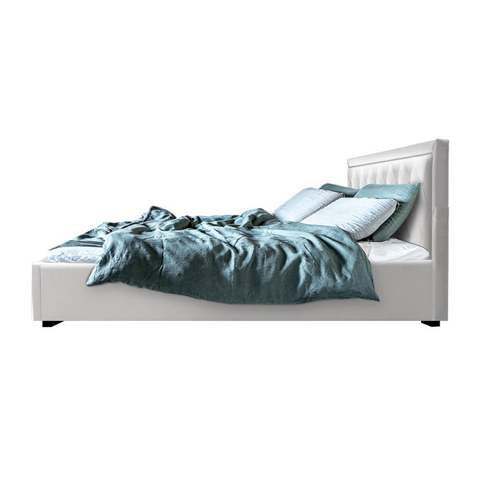 Artiss Tiyo Bed Frame PU Leather Gas Lift Storage - White King