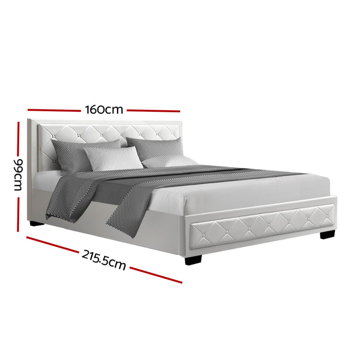 Artiss Tiyo Bed Frame PU Leather Gas Lift Storage - White Queen