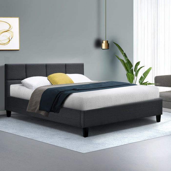 Tino Bed Frame Fabric - Charcoal Double