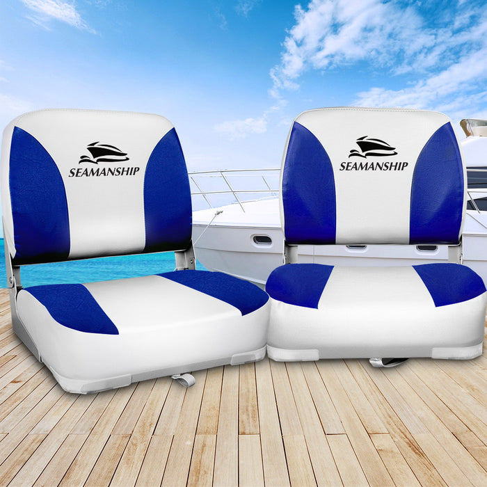 Seamanship Set of 2 Folding Swivel Boat Seats - White & Blue