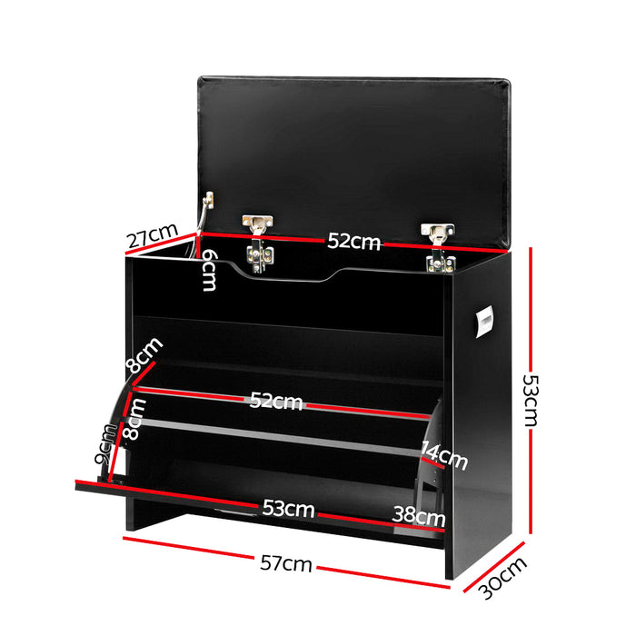 Artiss 3 Tier Shoe Cabinet Storage Stool Black