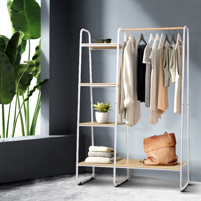 Closet Storage Rack Clothes Hanger Shelf Garment Rail Stand Wardrobe Organiser White