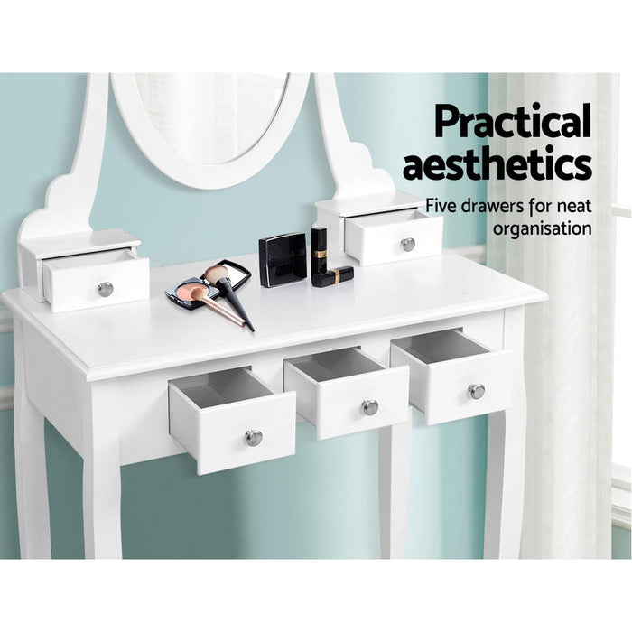 Artiss Dressing Table Stool Set Mirror Drawers Makeup Cabinet Storage Desk White