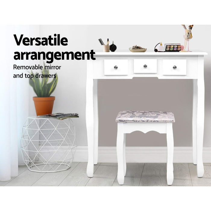 Artiss Dressing Table Stool Set Mirror Drawers Makeup Cabinet Storage Desk White