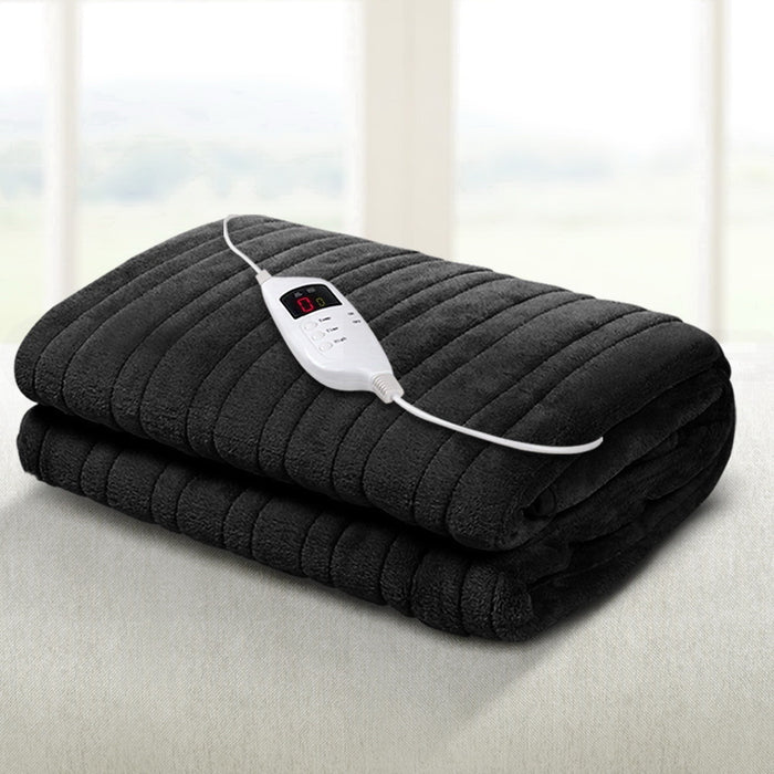 Giselle Bedding Heated Electric Throw Rug Fleece Sunggle Blanket Washable Charcoal