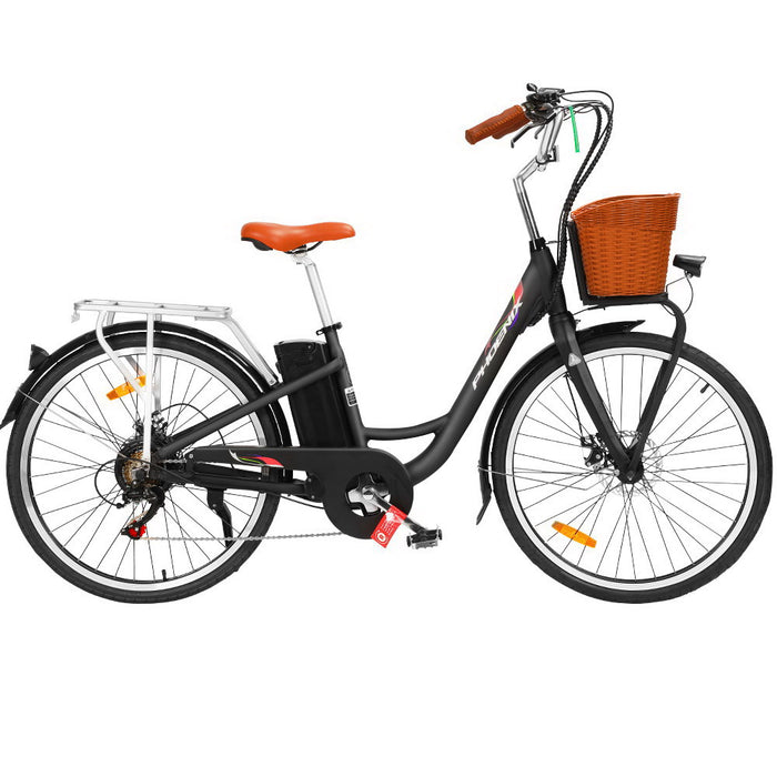 Phoenix 26" Electric Bike Bicycle eBike e-Bike Motorized City Battery Basket Black