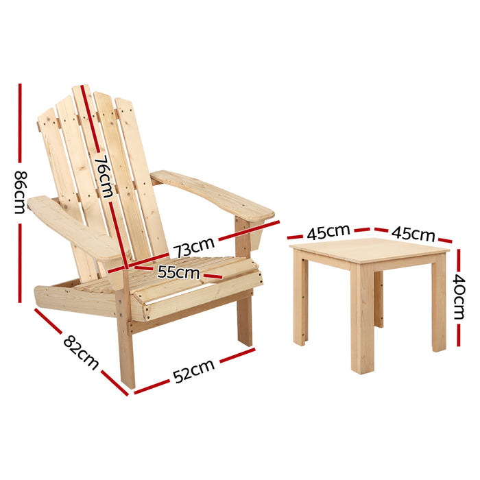 Gardeon Outdoor Sun Lounge Beach Chairs Table Setting Wooden Adirondack Patio Natural Wood Chair