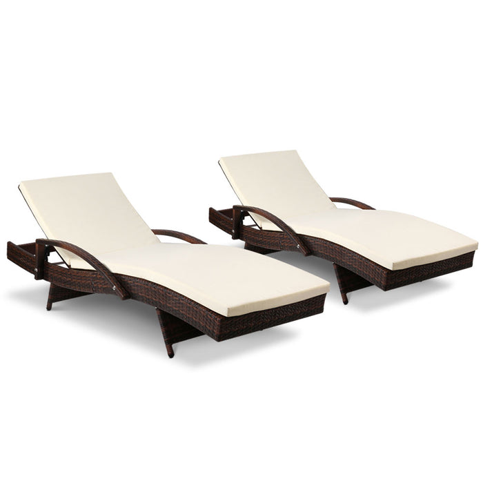 Gardeon Set of 2 Sun Lounge Outdoor Furniture Day Bed Rattan Wicker Lounger Patio