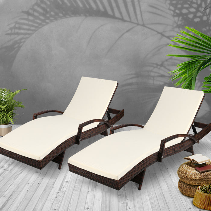 Gardeon Set of 2 Sun Lounge Outdoor Furniture Day Bed Rattan Wicker Lounger Patio