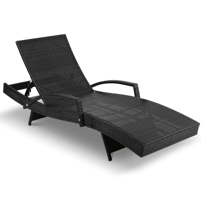 Gardeon Set of 2 Sun Lounge Outdoor Furniture Wicker Lounger Rattan Day Bed Garden Patio Black