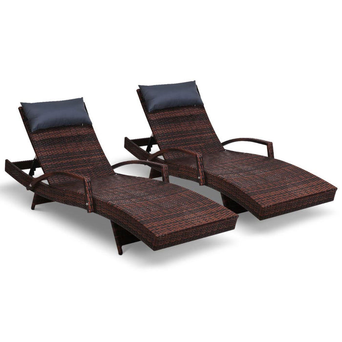 Gardeon Set of 2 Sun Lounge Outdoor Furniture Wicker Lounger Rattan Day Bed Garden Patio Brown