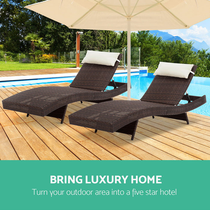 Gardeon Outdoor Sun Lounge Setting Wicker Lounger Day Bed Rattan Patio Furniture Brown