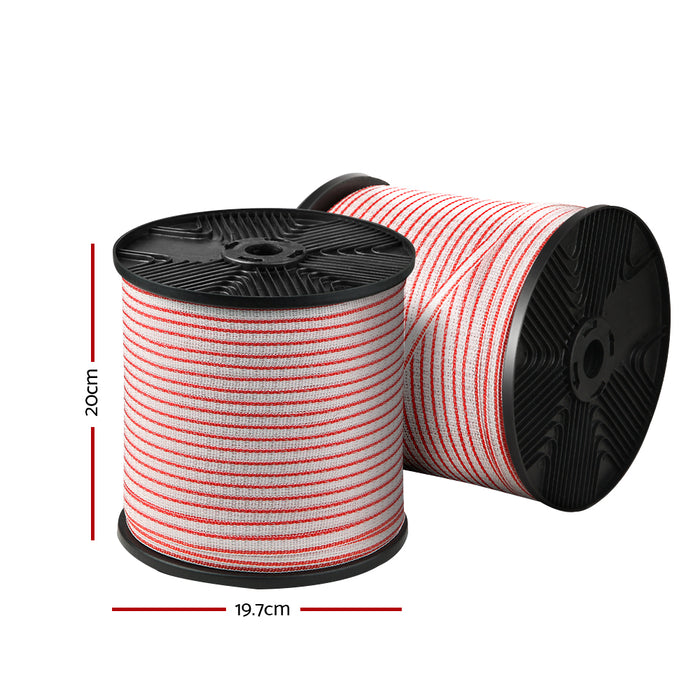 Giantz Electric Fence Wire 400M Tape Fencing Roll Energiser Poly Stainless Steel