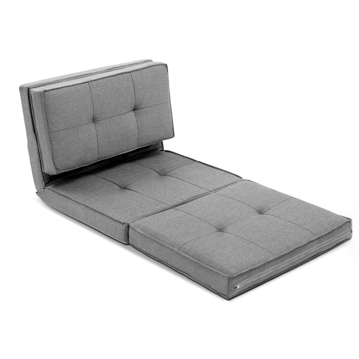 Artiss Lounge Sofa Floor Couch Chaise Chair Recliner Futon Linen Folding Grey