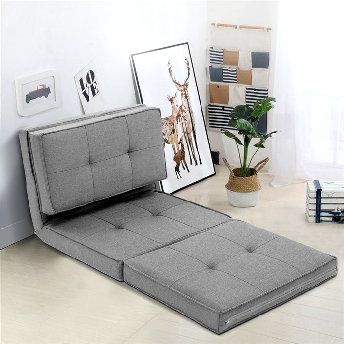 Artiss Lounge Sofa Floor Couch Chaise Chair Recliner Futon Linen Folding Grey