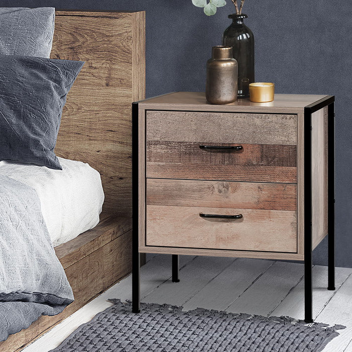 Artiss Bedside Table Drawers Nightstand Metal Oak