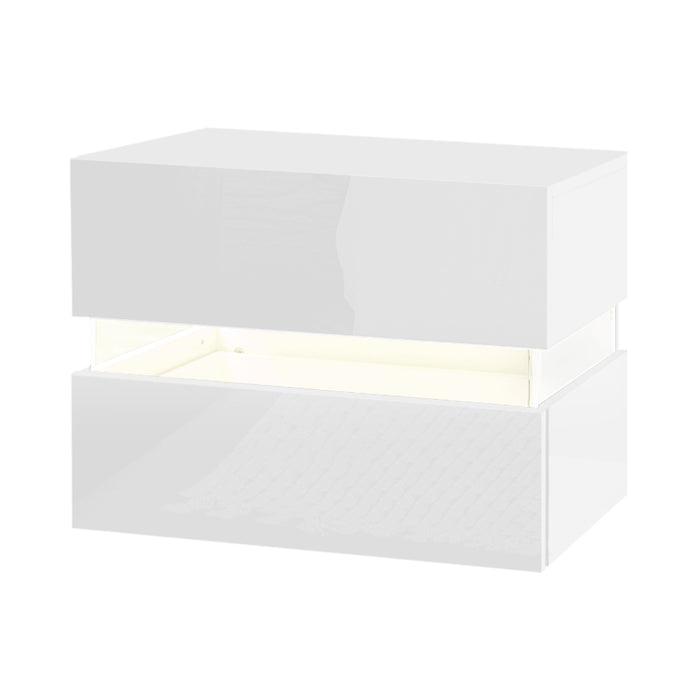 Artiss Bedside Table 2 Drawers RGB LED Side Nightstand High Gloss Cabinet White