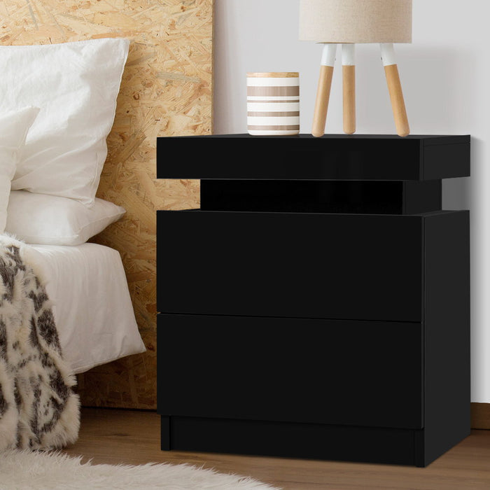 Artiss Bedside Tables 2 Drawers Side Table Storage Nightstand Black Bedroom Wood