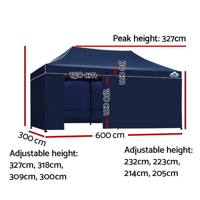Instahut Gazebo Pop Up Marquee 3x6m Folding Wedding Tent Gazebos Shade Navy